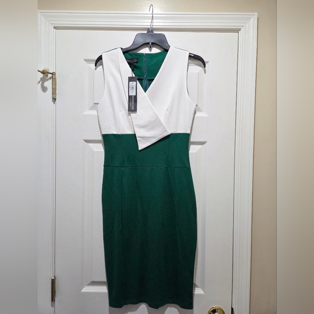NWT Homeyee Professional Retro White and Green Dress - SMALL